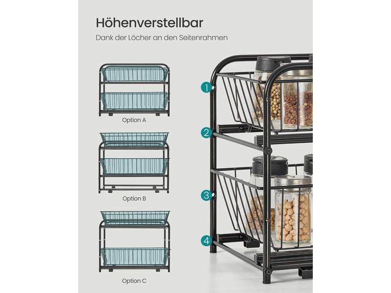 Songmics Ausziehbare Home Organizer Schwarz Küchenregal Schubladen