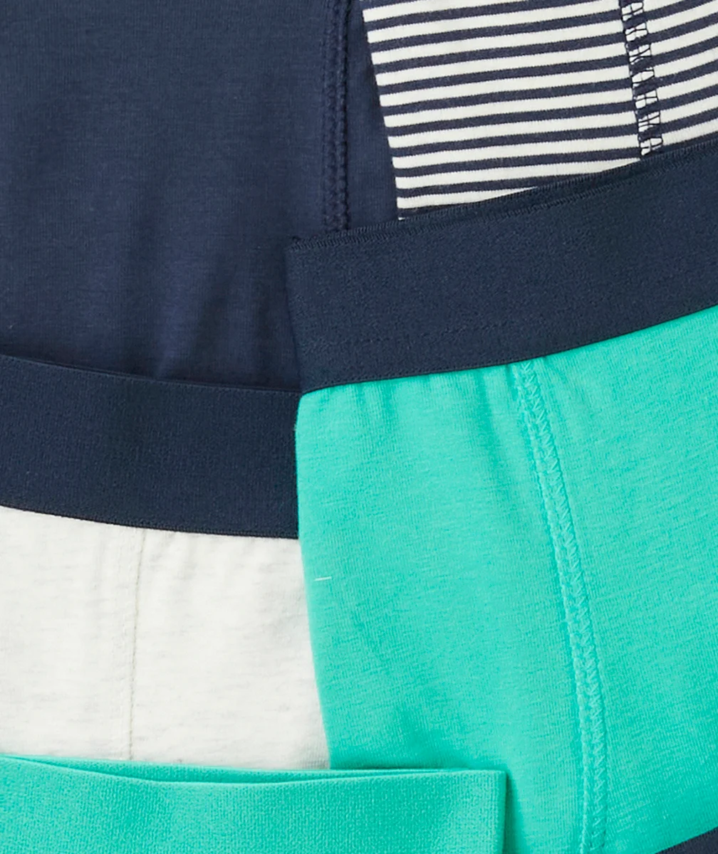 LOT DE 7 BOXERS GARÇON EN COTON BIOLOGIQUE VERT BLEU MARINE ET GRIS