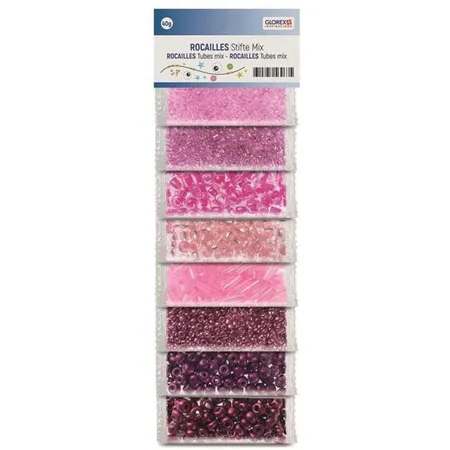 Glorex Rocailles Mix in rosa, 40 g, 8 Farben einzeln gepackt