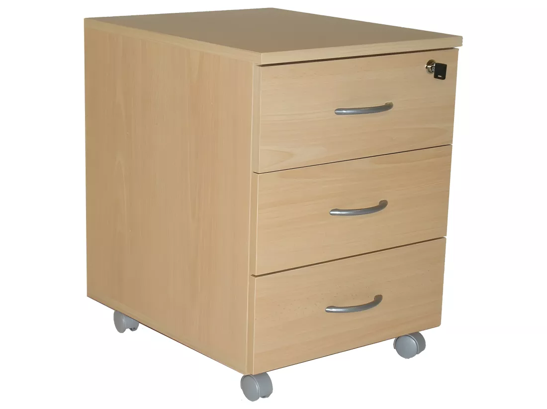 Caisson de Bureau 3 Tiroirs Hêtre Roulettes L 41 H 56 P 50 cm