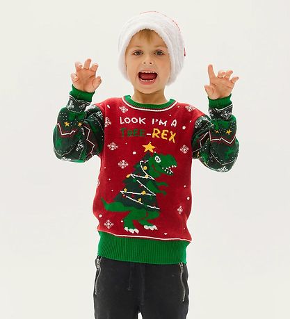 Jule-Sweaters Bluse m. Hell - The Tree-REX Sweater - Rot/Grün