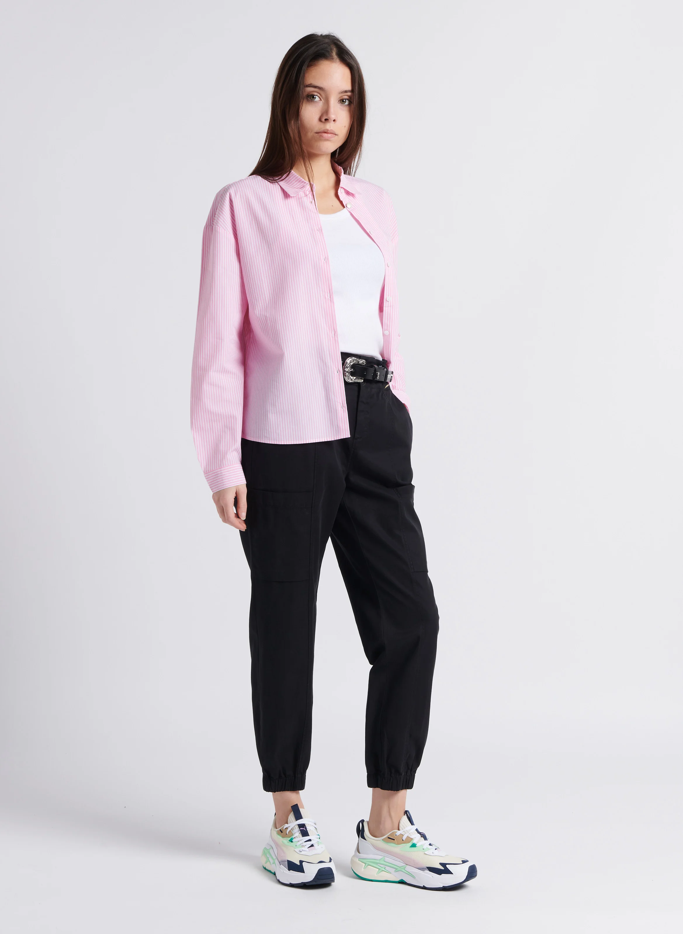 NIGELLE - Ceinture en cuir avec détails argentés | Noir