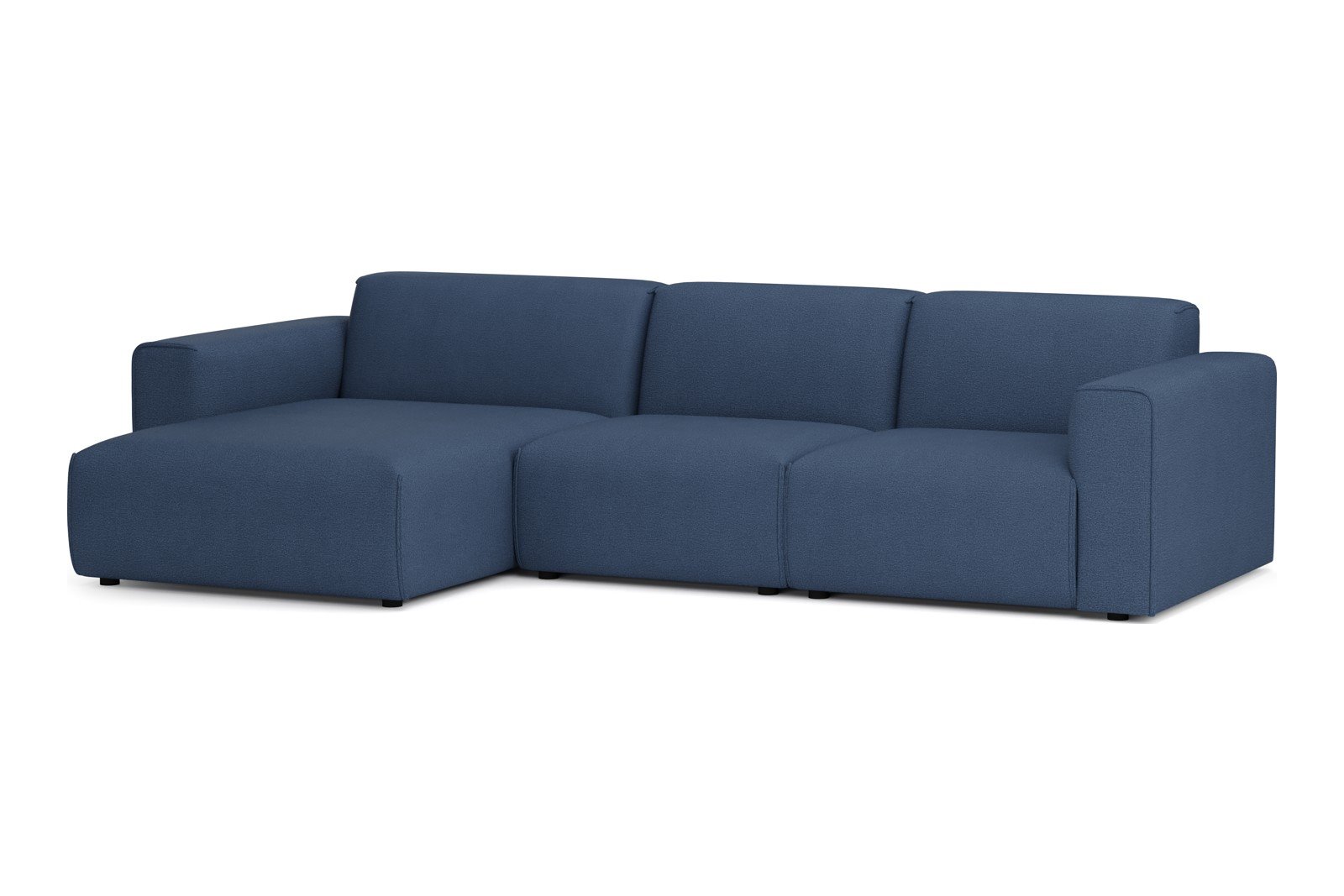 Monaco Lux 2,5-seter med XL sjeselong venstre Tekstil Brego 86 Blue med sorte ben. Lux komfort.