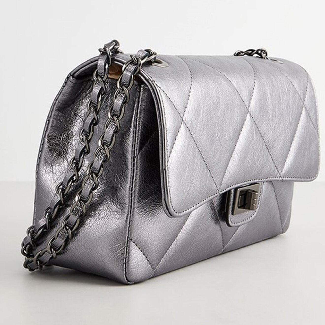 Christian Laurier Sac bandoulière en Cuir Lena argenté foncé - 27x15x8 cm