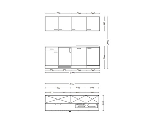 Flex Well keukenblok met apparatuur Varo 210 cm wit mat gedemonteerd omkeerbaar uitvoering 00011937