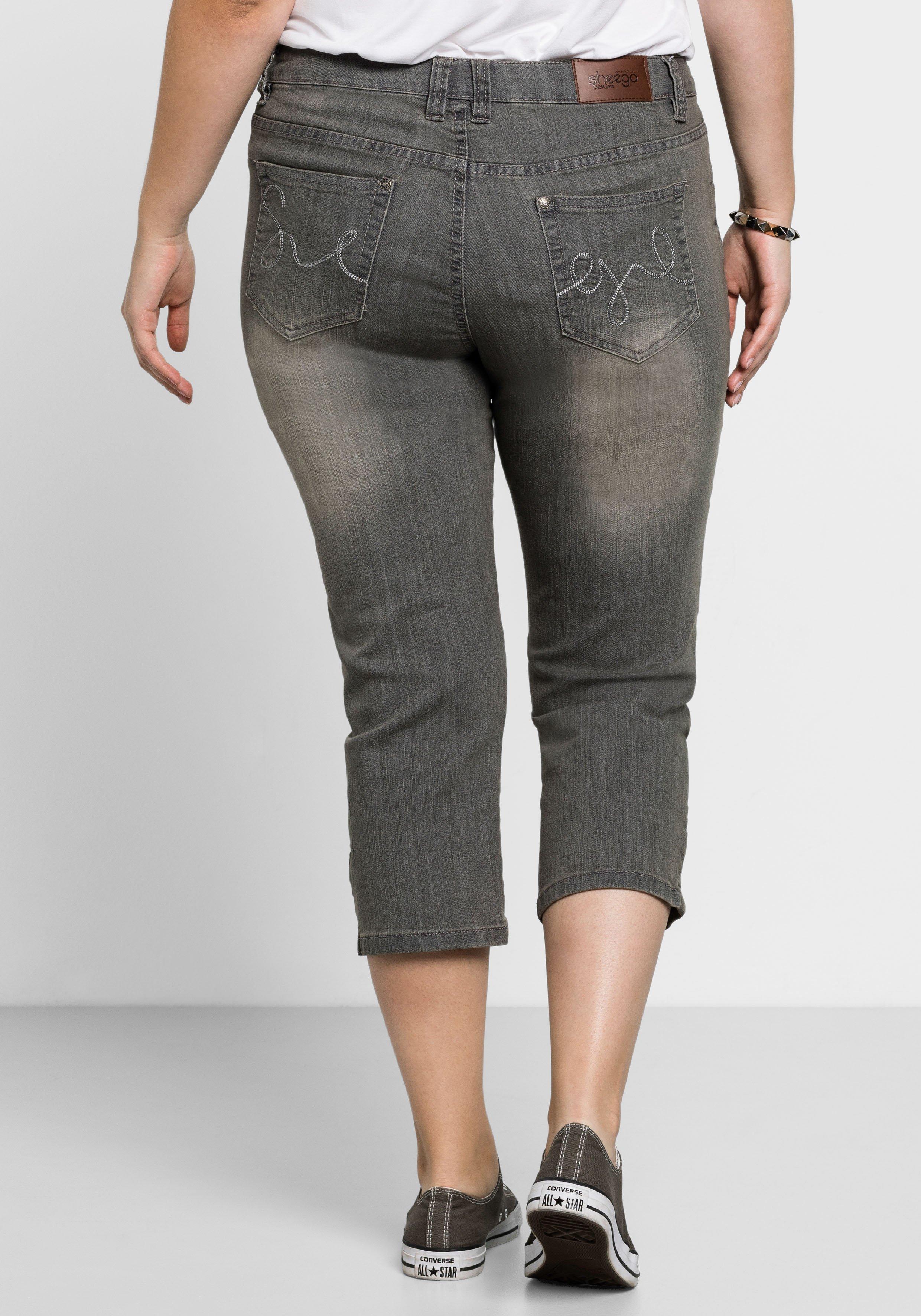 Caprijeans mit Used-Effekten