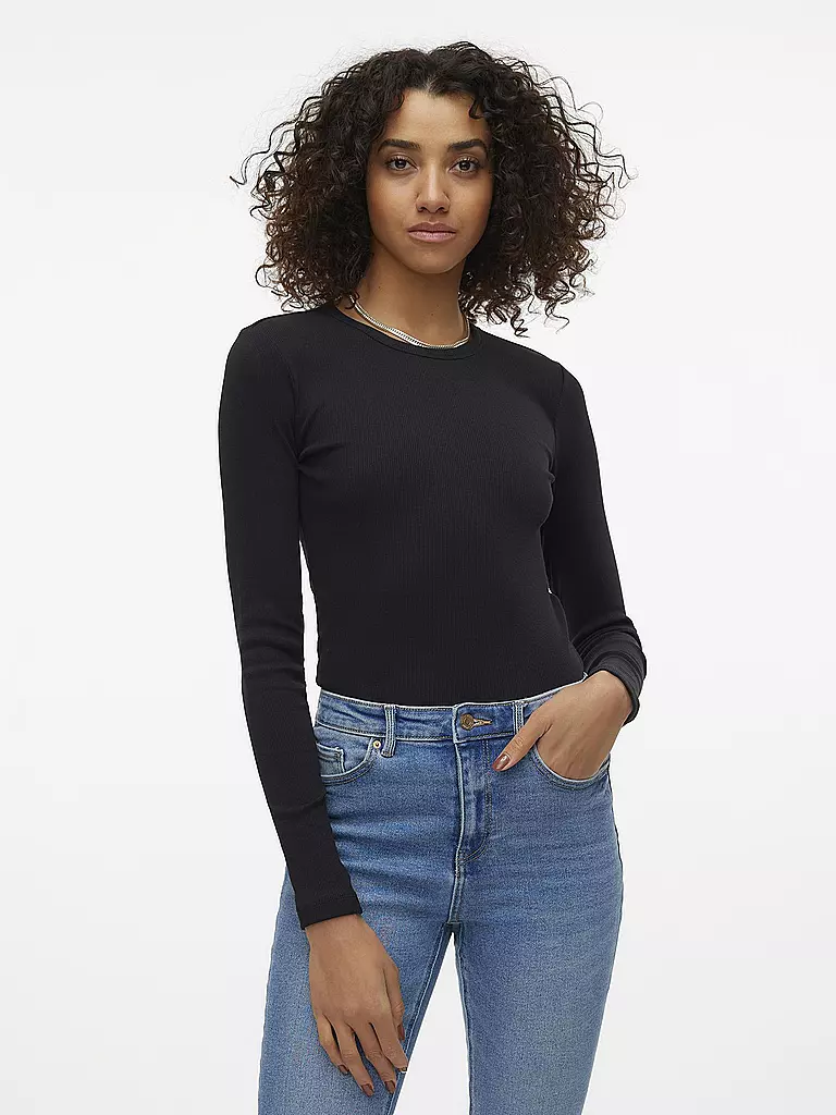 VERO MODA Langarmshirt Slim Fit  VMCHLOE schwarz