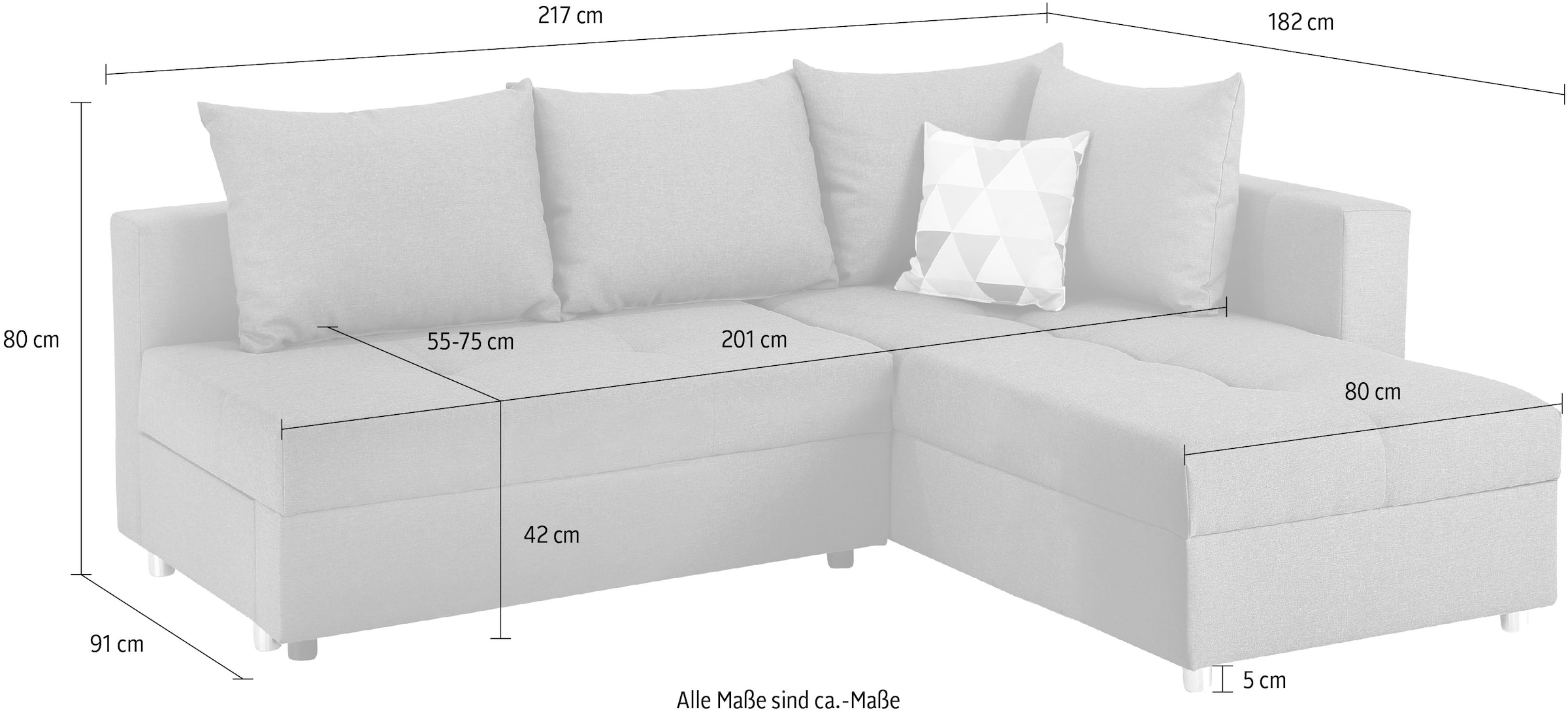 Home affaire Ecksofa »Italia L-Form« mit Bettfunktion,  mit  Federkern