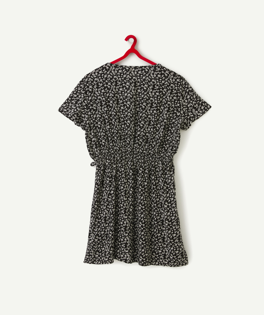 ROBE MANCHES COURTES FILLE EN VISCOSE RESPONSABLE NOIRE AVEC IMPRIMÉ FLEURI