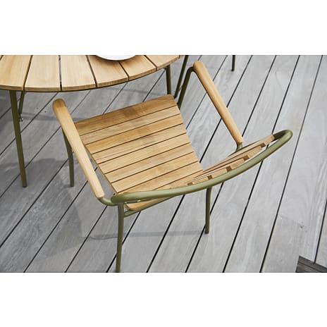 Kertemindebord Ø130 teak havemøbelsæt med 6 stole - teak/grøn