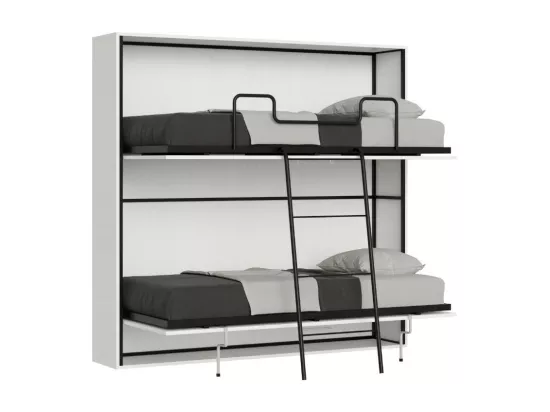 Lit escamotable superposé blanc horizontal 2 couchages 85x185 Bounto-2 matelas 85x185