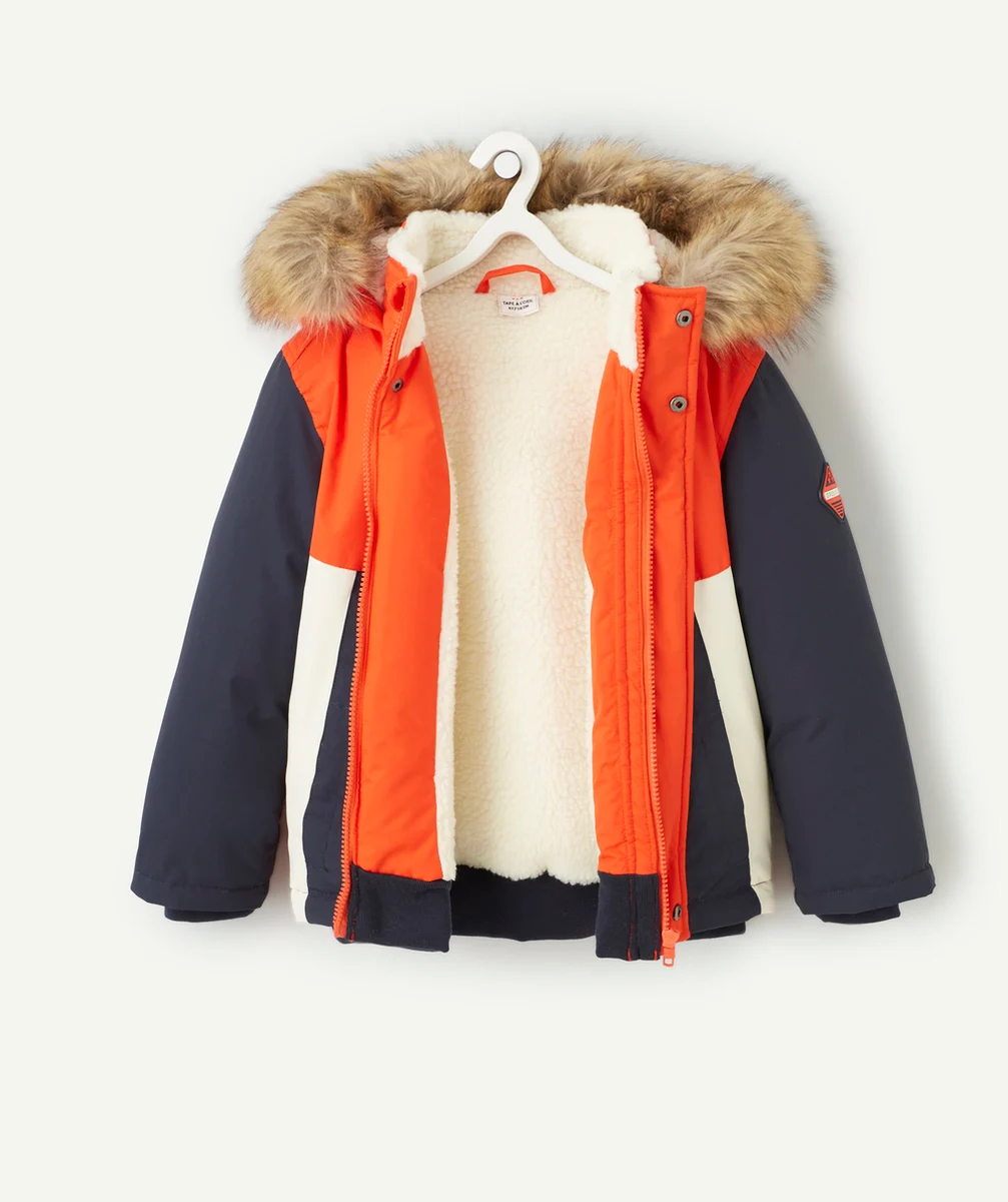 DOUDOUNE GARÇON EN REMBOURRAGE RECYCLÉ COLORBLOCK ORANGE