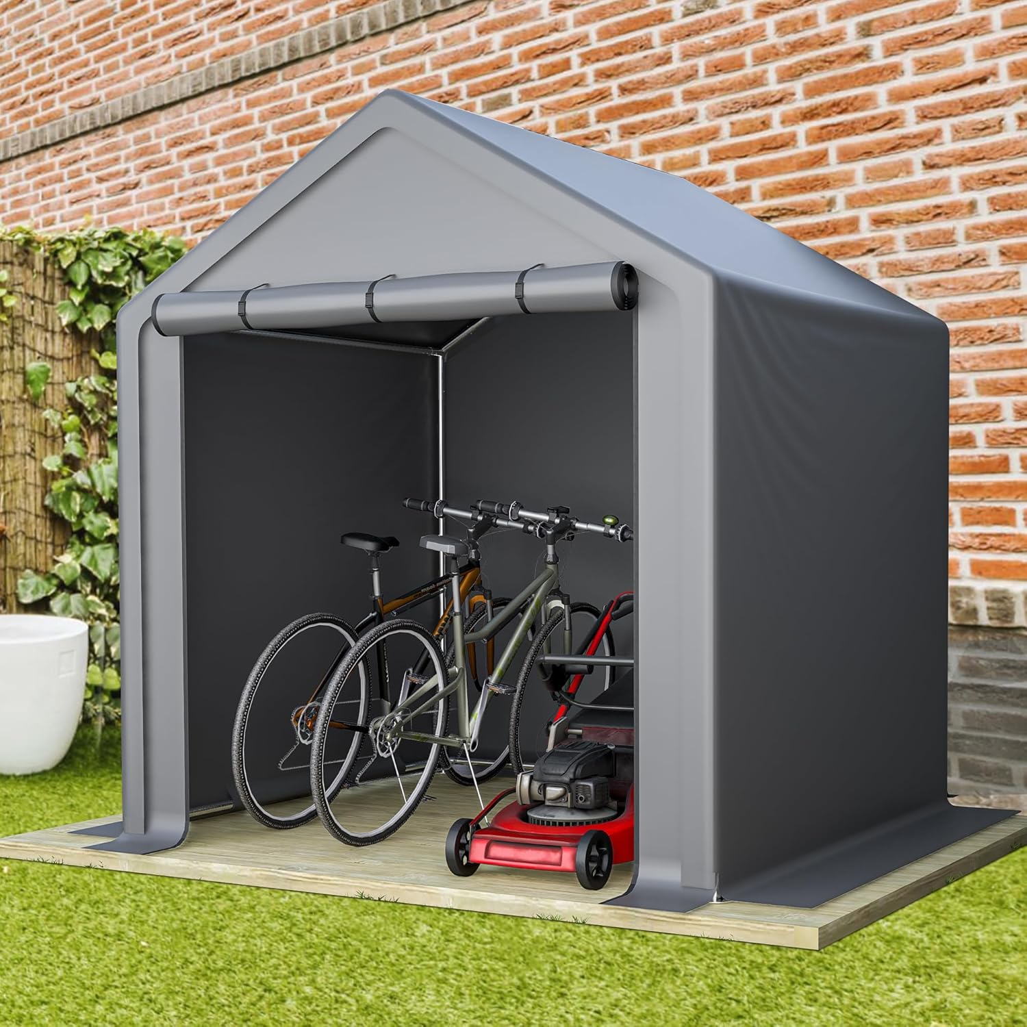 Garagenzelt 190x170x200cm, Wasserdichtes Lagerzelt mit Rolltor, Robuster Stahlrahmen & UV-beständige Plane, Grau – Ideal für Fahrräder, Gartenmöbel & Mehr