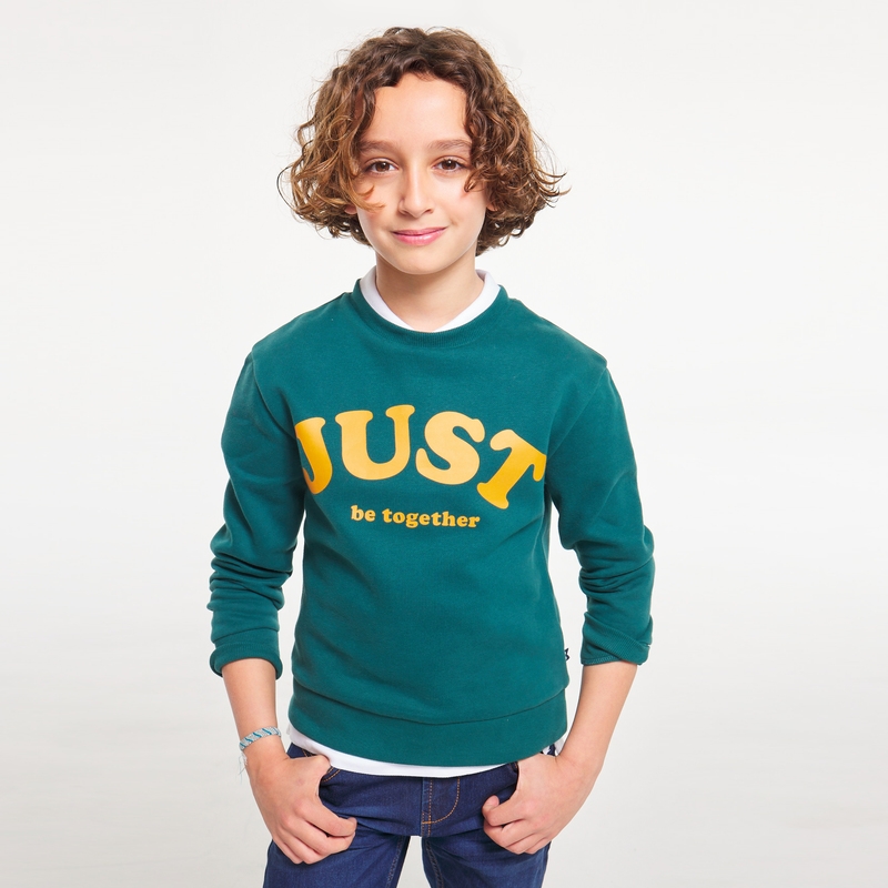 Sweat-shirt à message vert garçon