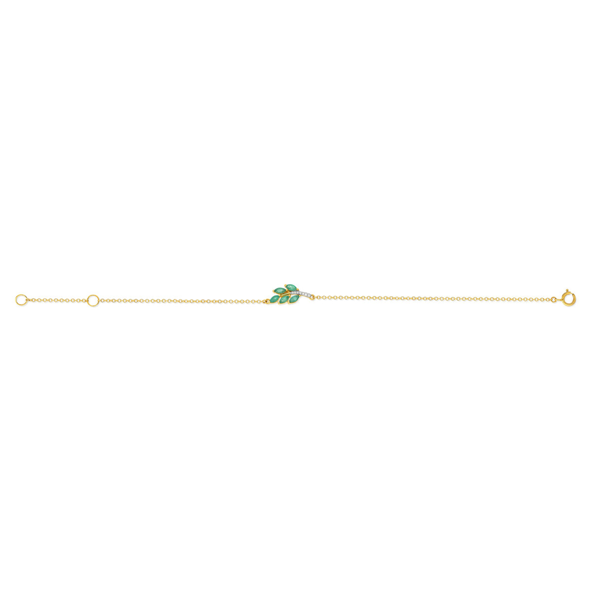 Bracelet or 375 2 tons émeraudes et diamants 18,5 cm