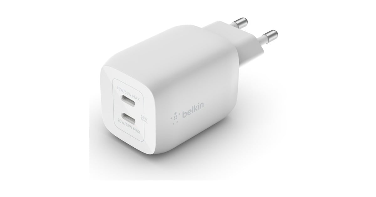 BelkinBoostCharge Pro 2-poorts USB-C GaN-wandlader met PPS, 65 W  (Wit)