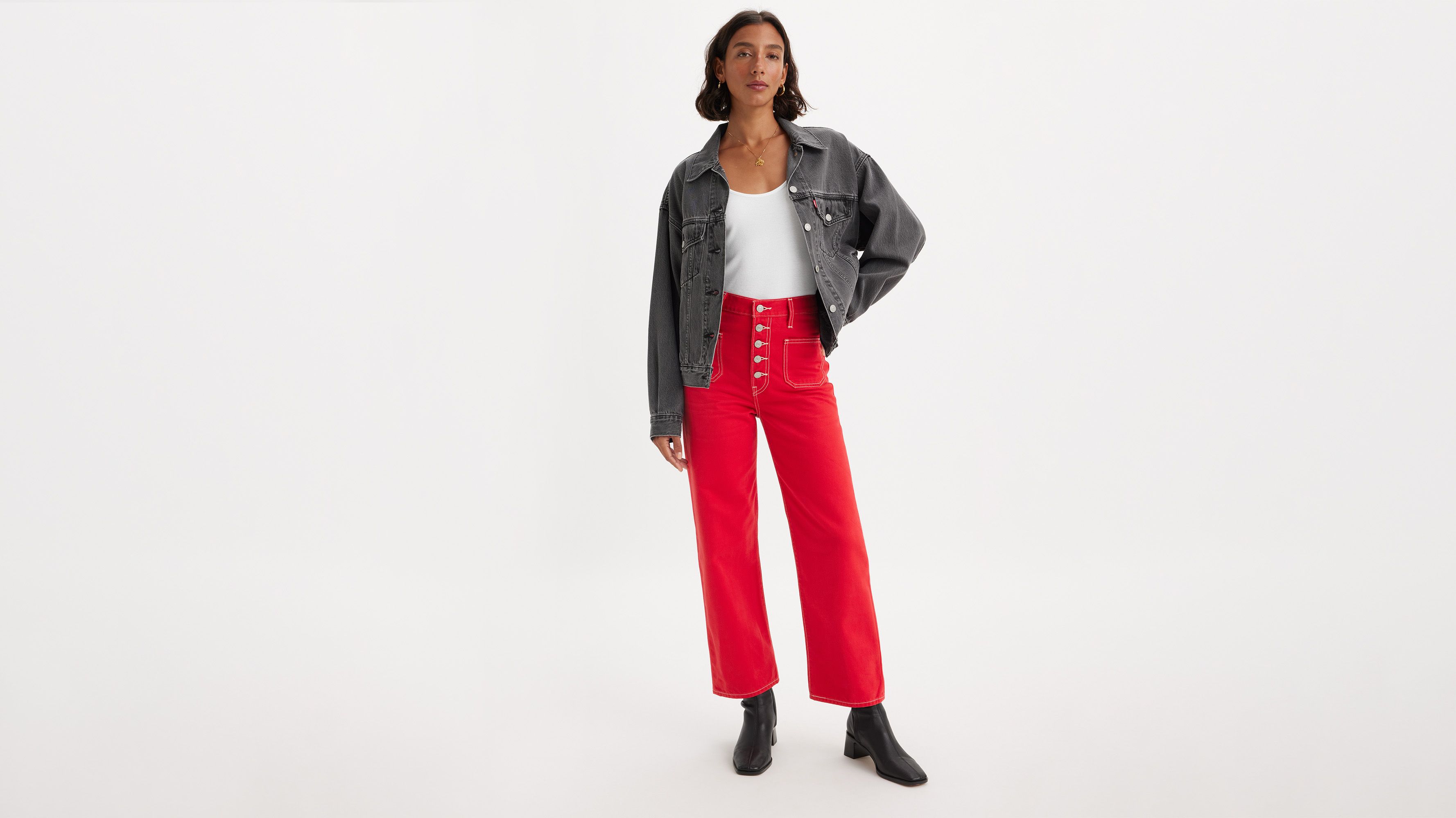 Jean Ribcage poche plaquée Straight - Script Red - Rouge