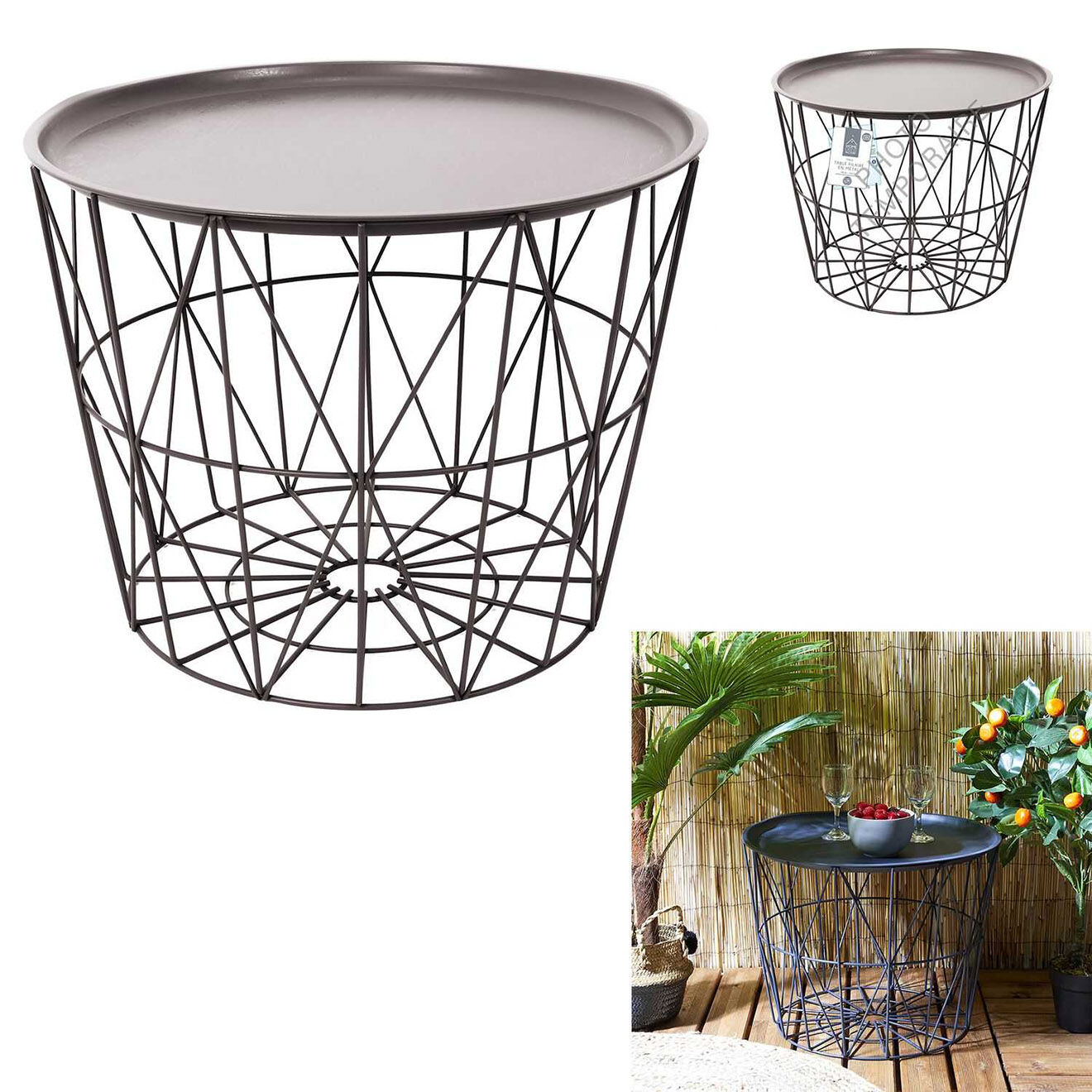 Home Deco Factory Table filaire taupe - 40x52.5x52.5 cm