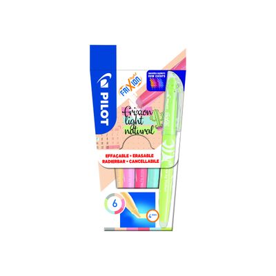 Pilot FriXion Light Soft - Pack de 6 surligneurs effaçables (rouge, vert clair, gris, bleu ciel, rose corail, orange pâle)