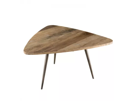 ALIDA - Table basse bois ovoïde Teck recyclé pieds métal