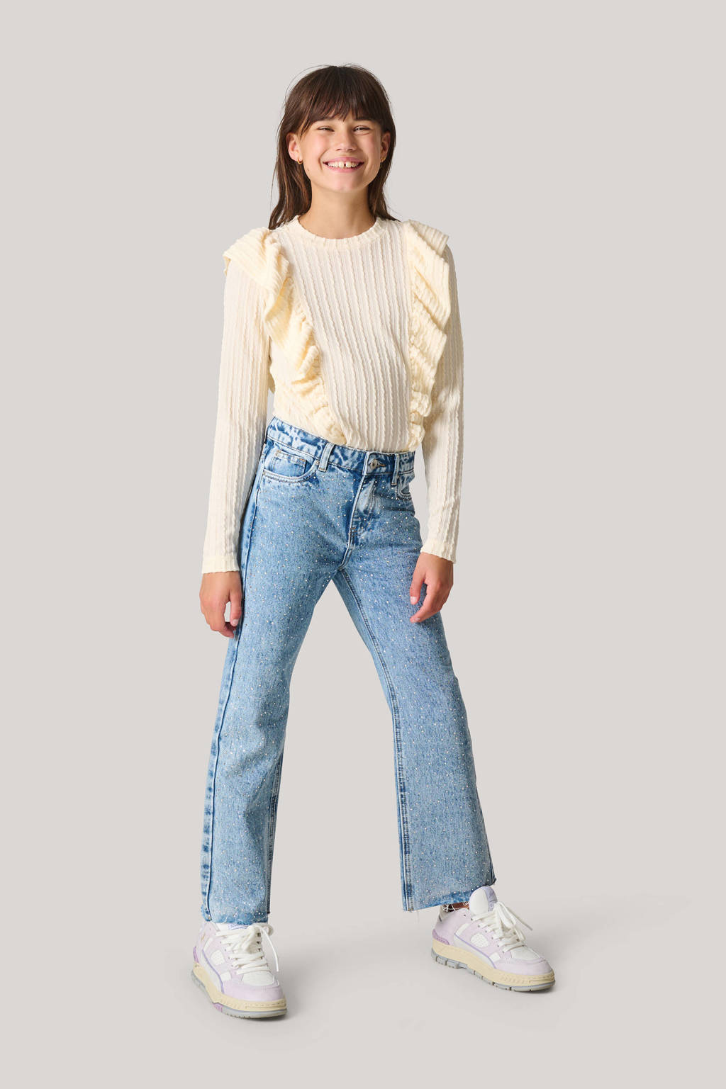Shoeby gebreide longsleeve met ruches ecru