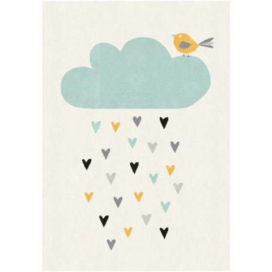 Tapis chambre d'enfant - petits cœurs - beige et motifs colorés - 160 x 230 cm