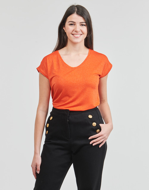 Pieces - PCBILLO TEE LUREX STRIPES - Orange