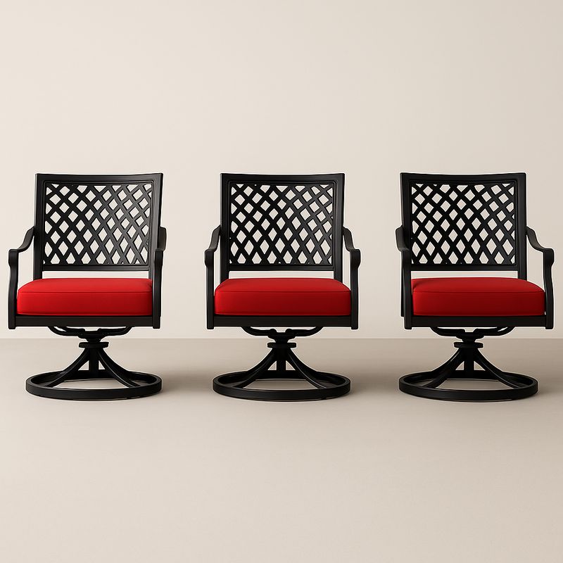 3er Set Outdoor Sessel Aluminium mit Rotem Polster 55cm x 60cm x 90cm
