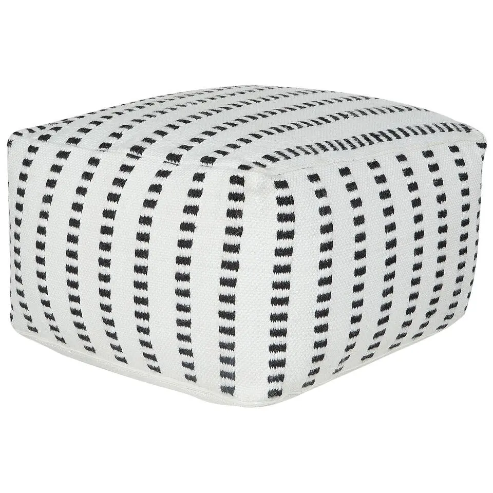 GAJAN - Buitenpoef - Zwart/Wit - 50 x 50 x 30 cm - Synthetisch