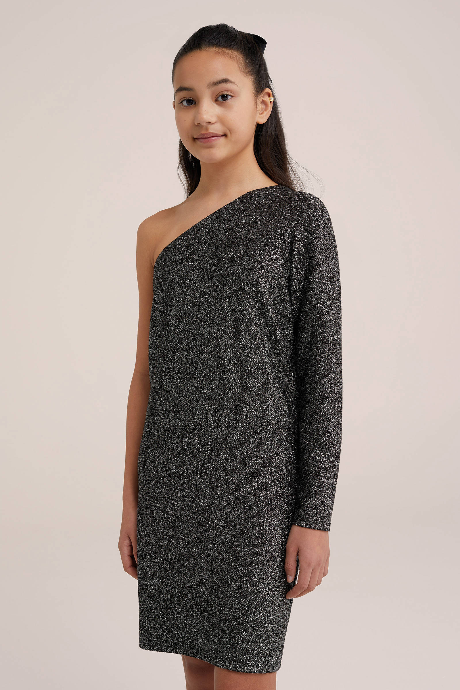 WE Fashion gemêleerde bodycon jurk zilver/zwart