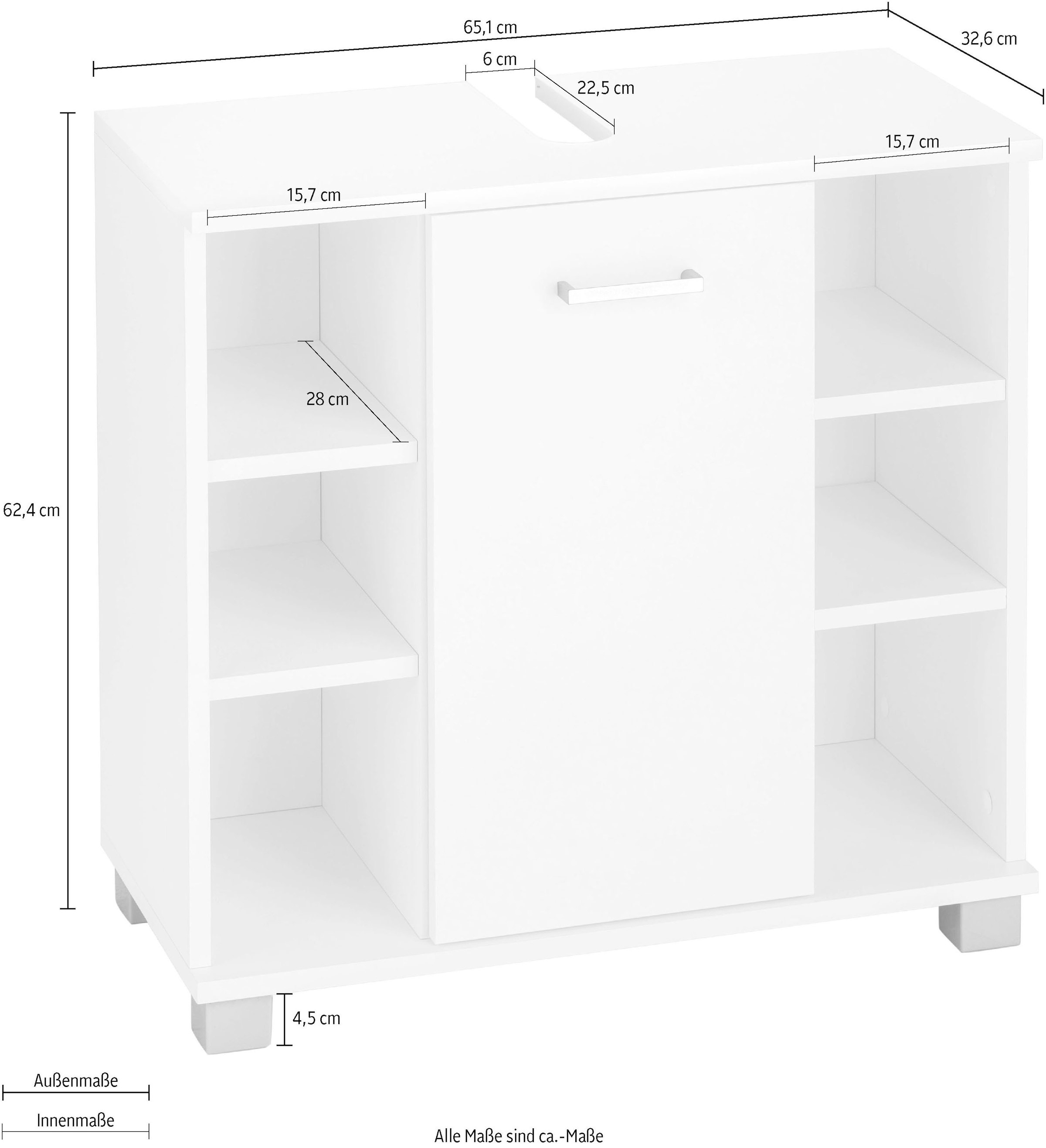Schildmeyer Waschbeckenunterschrank »Mobes, Made in Germany« Breite/Höhe: 65,1/62,4 cm, Badschrank mit Tür und Regalfächern