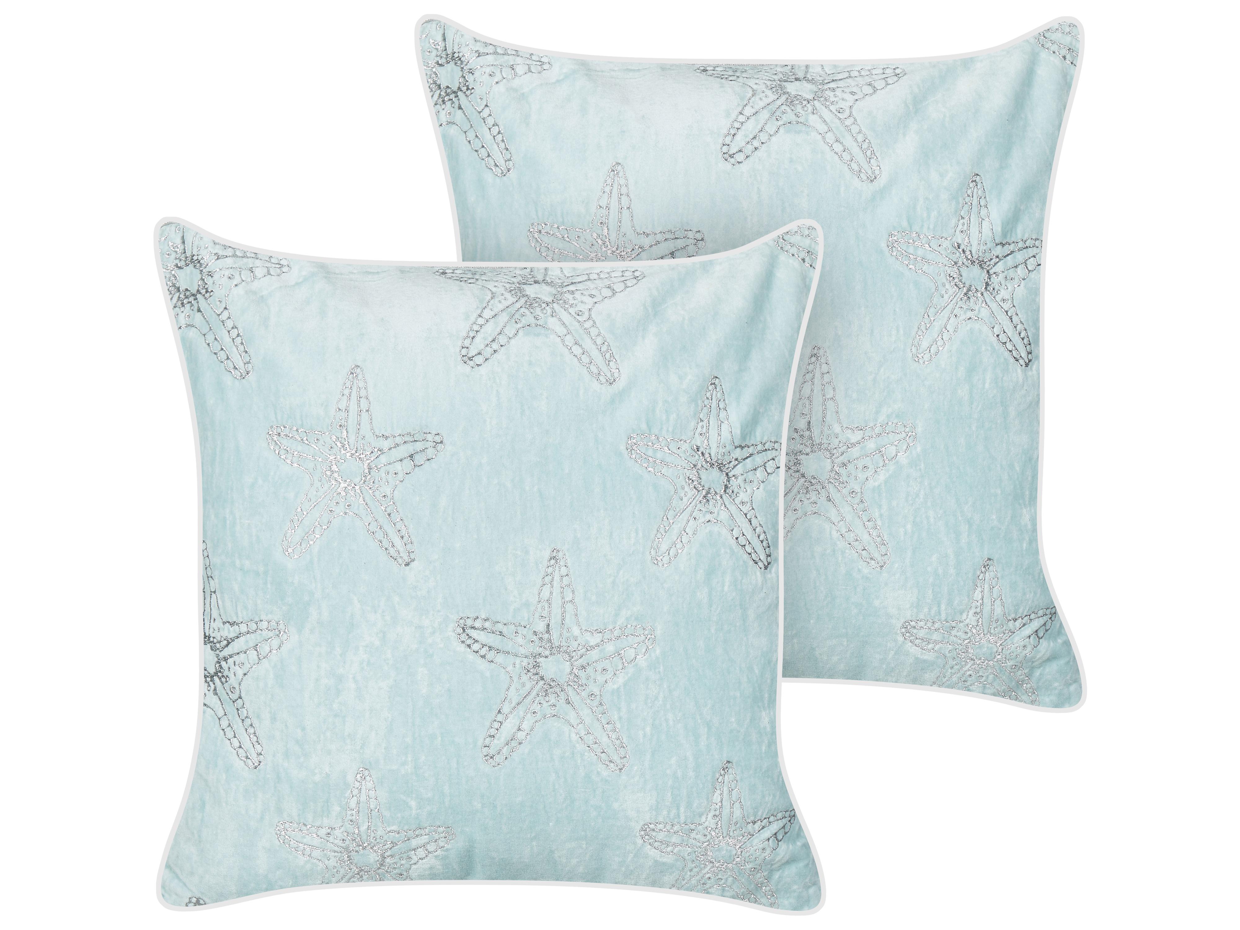 Set van 2 sierkussens CERAMIUM Fluweel 45 x 45 cm Lichtblauw bloempatroon