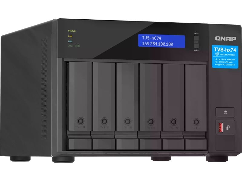 QNAP NAS TVS-h674-i3-16G 6-bay Hochzuverlässiger ZFS-basierter Speicher mit PCIe Gen 4 Erweiterbarkeit für 10/25GbE Konnektivität, M.2 NVMe SSD-Caching und Multi-Thread Prozessoren für Virtualisierungsanwendungen