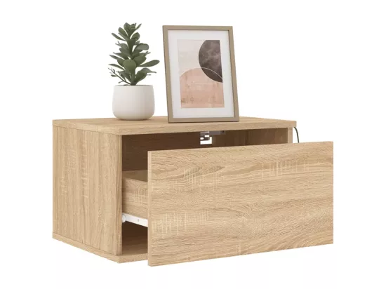 Table de chevet murale avec lumières LED chêne sonoma