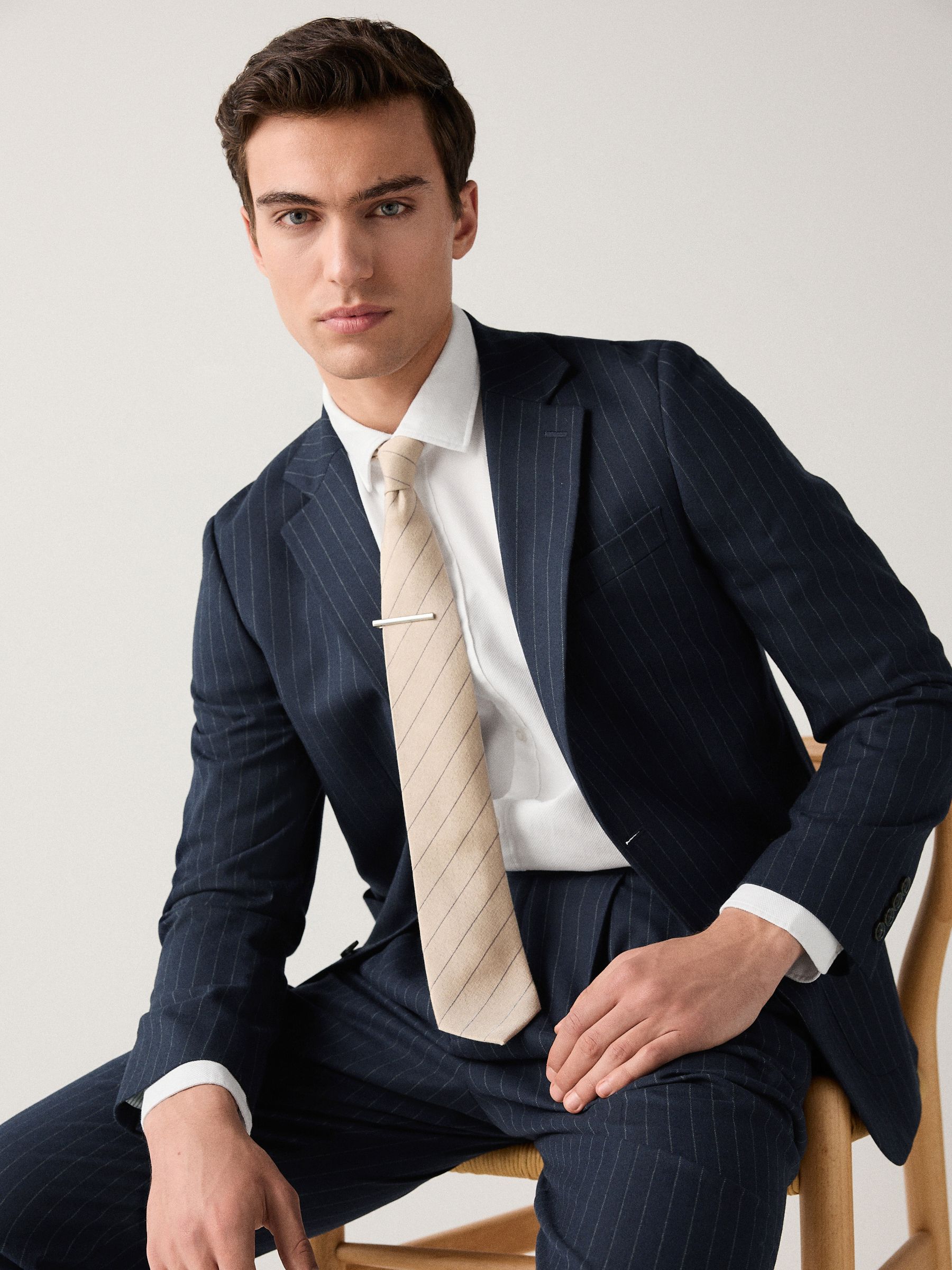 Donkerblauw - Gestreept slim-fit colbert