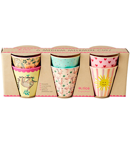 Rice Becher - Melamin - 6 st. - 160 ml - Pink/Funky Prints