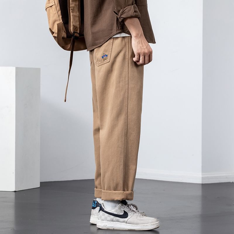 Cowpow - Mid Rise Plain Crop Straight Leg Broek