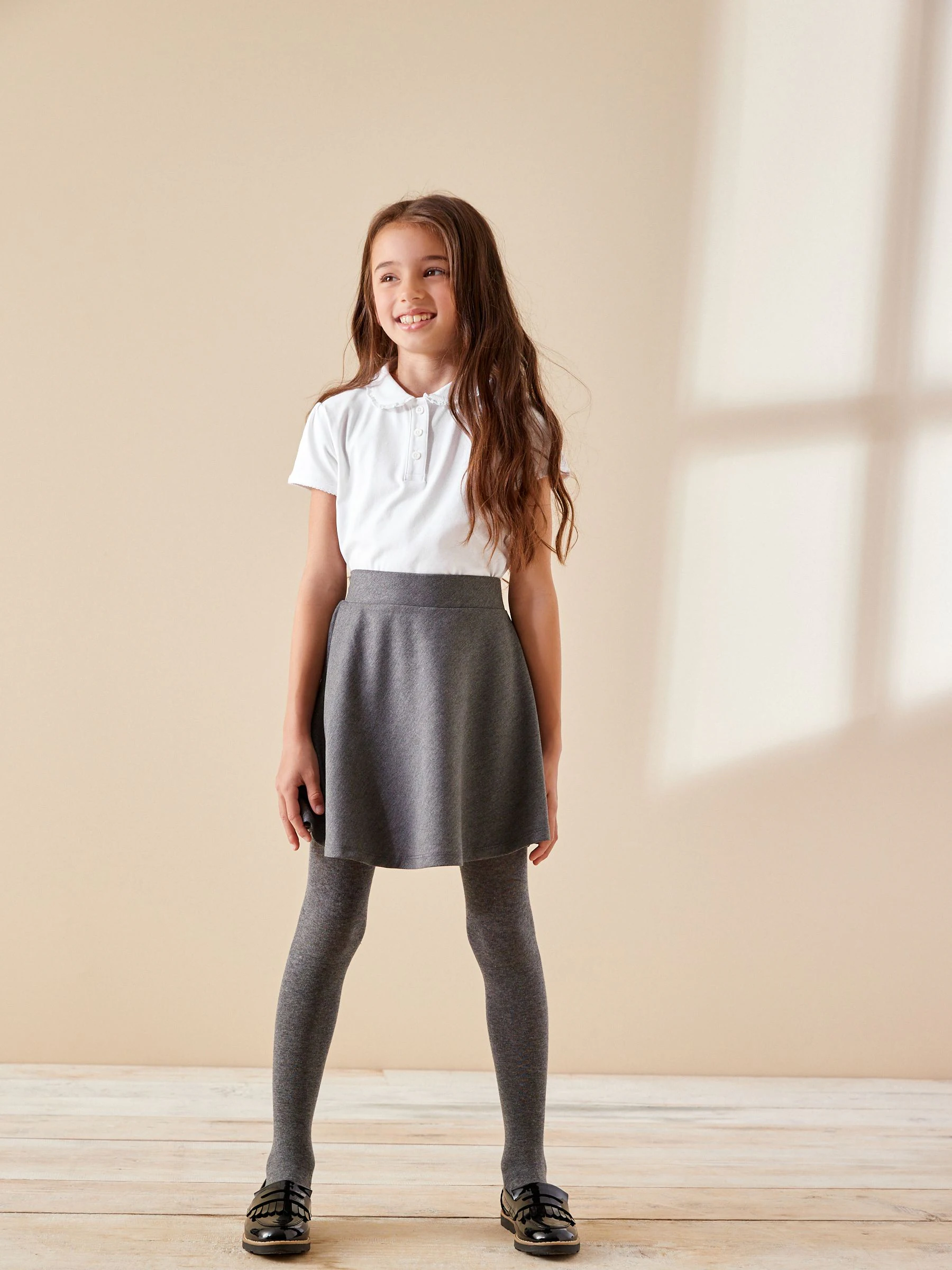Wit - 2 Pack katoenen stretchy schoolpoloTops met rucheskraag (3-16jr)