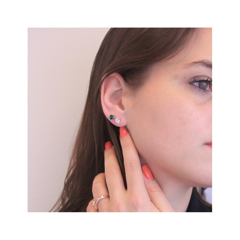 Boucles d'oreilles Birth Stone Mai - Argenté et Vert foncé