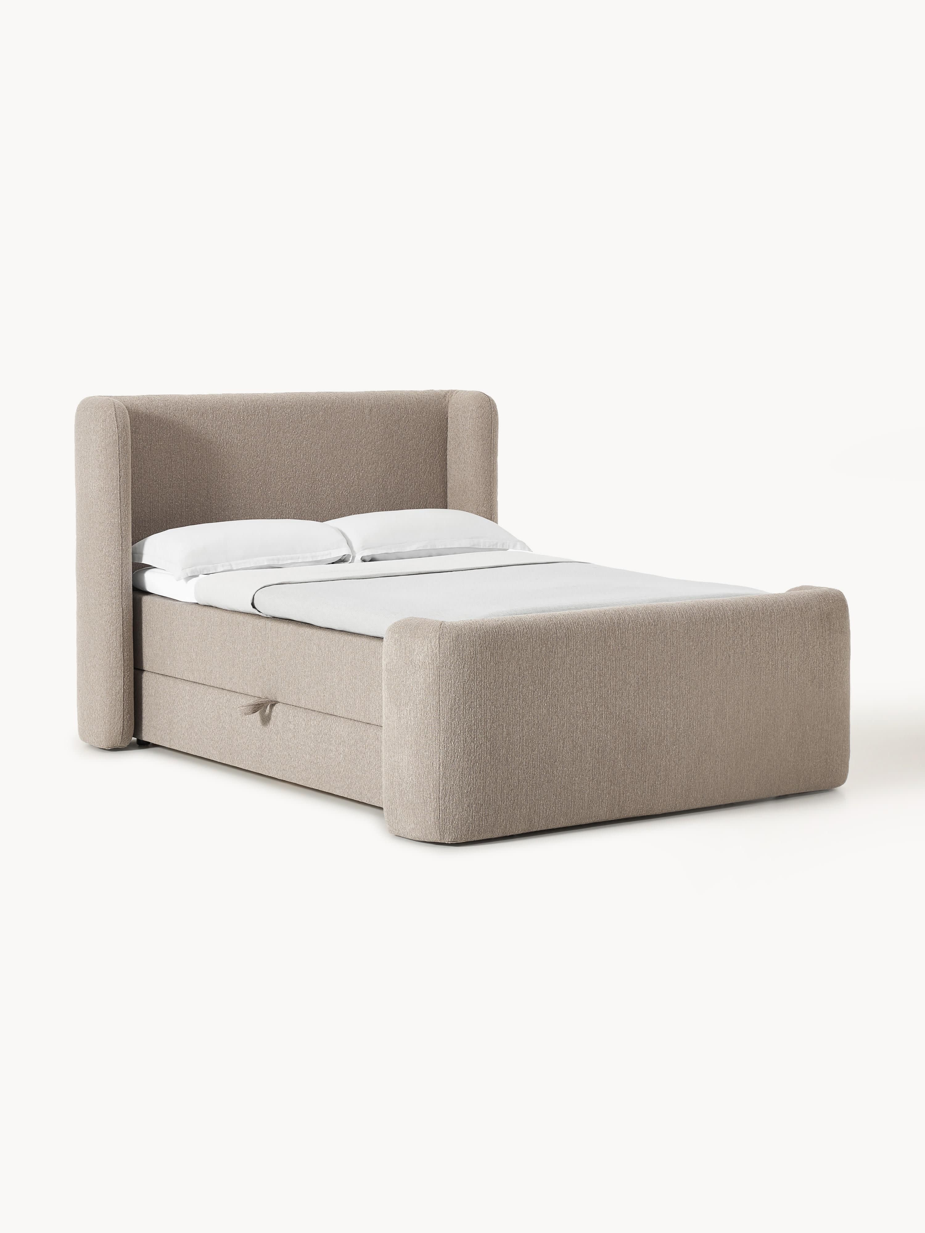 Bouclé boxspring bed Perla met opbergruimte