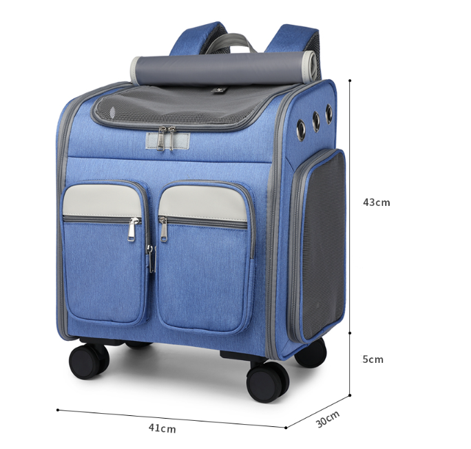 (43x30x41cm) Haustier Reise Trolley Transport Rucksack mit Rollen für Hunde / Katzen - Braun