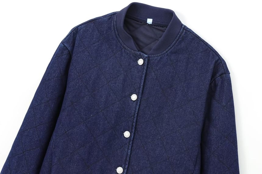 Avauntgardo - Denim gewatteerd bomberjack met opstaande kraag