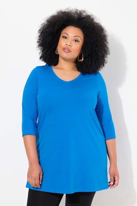 Longshirt, A-Linie, V-Ausschnitt, 3/4-Arm