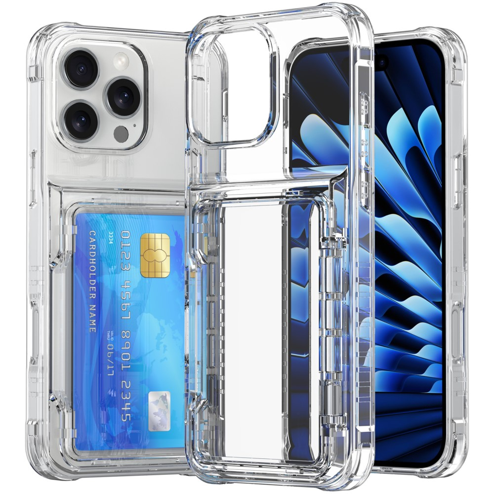 iPhone 16 Pro Gummi Case Schutzhülle Air Cushion Fallschutz mit Kartenfach   Kickstand - Transparent