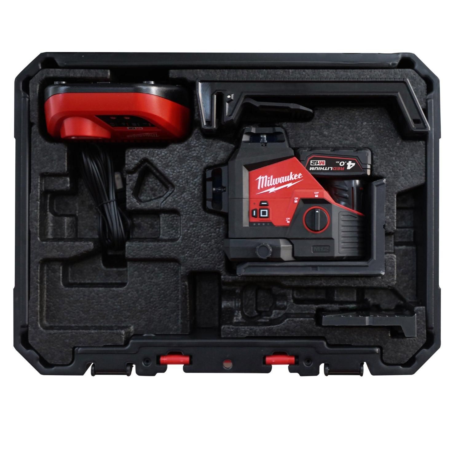 Milwaukee M12 3PL-401C Accu Kruislijnlaser 3x360° Groen 12V 4.0Ah in koffer - 4933478102