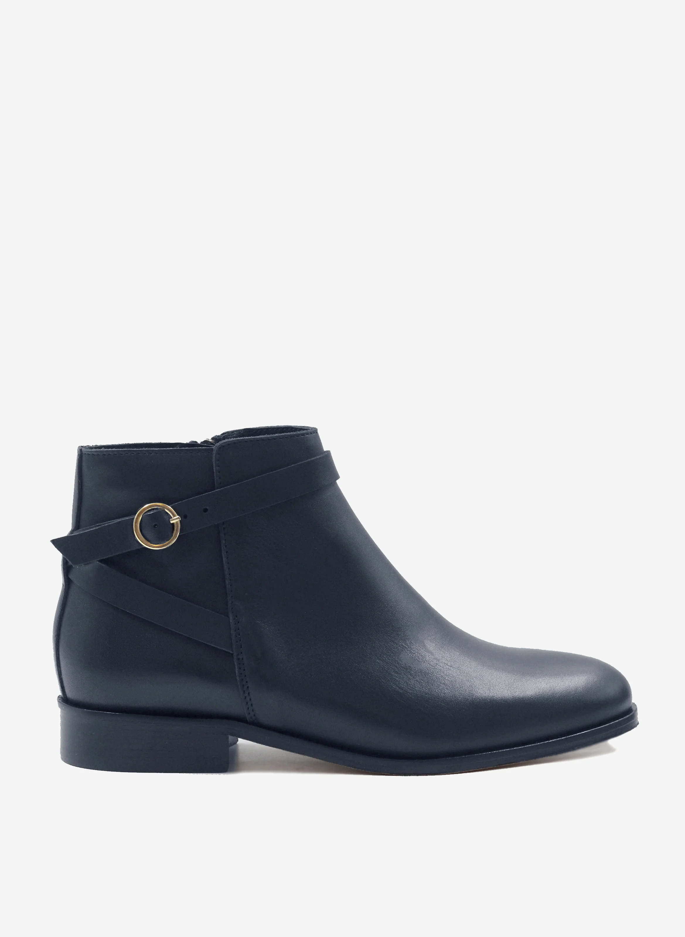 Bottines cavalières plates cuir lisse | Bleu
