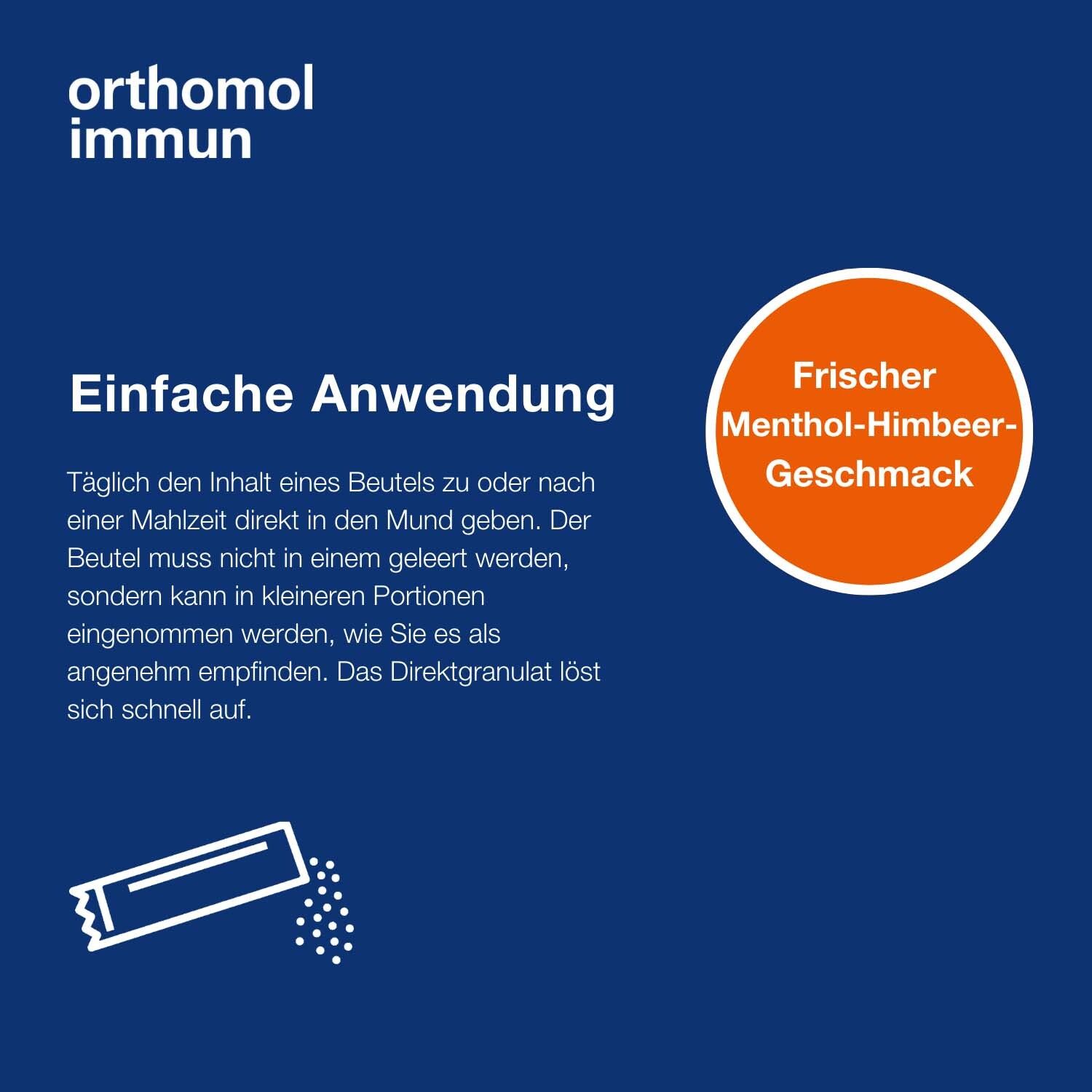 Orthomol Immun - Mikronährstoffe zur Unterstützung des Immunsystems - mit Vitamin C, Vitamin D und Zink - Direktgranulat Menthol-Himbeere
