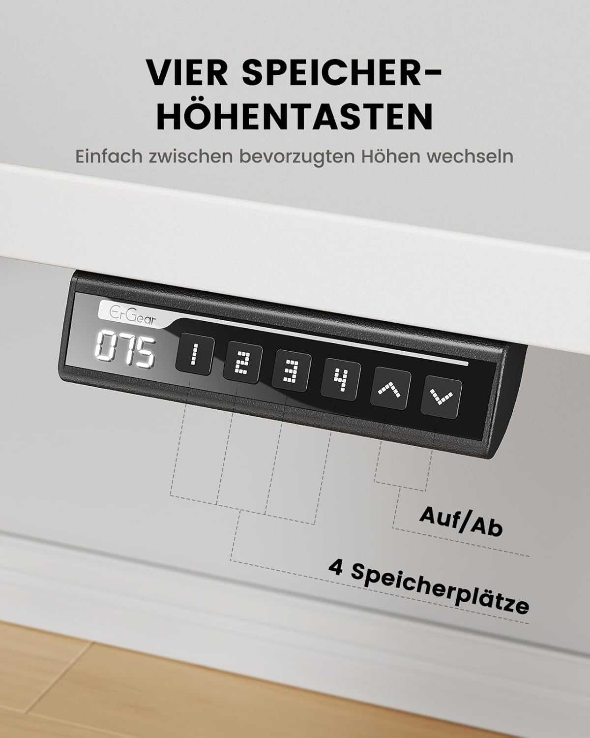 ErGear Höhenverstellbarer Schreibtisch-120 x 80cm,100 KG Tragkraft Elektrischer Schreibtisch mit Fortgeschrittenem Bürstenlosem Motor, Leise Funktion, Robuster Metallrahmen, Vierteilige Tischplatte