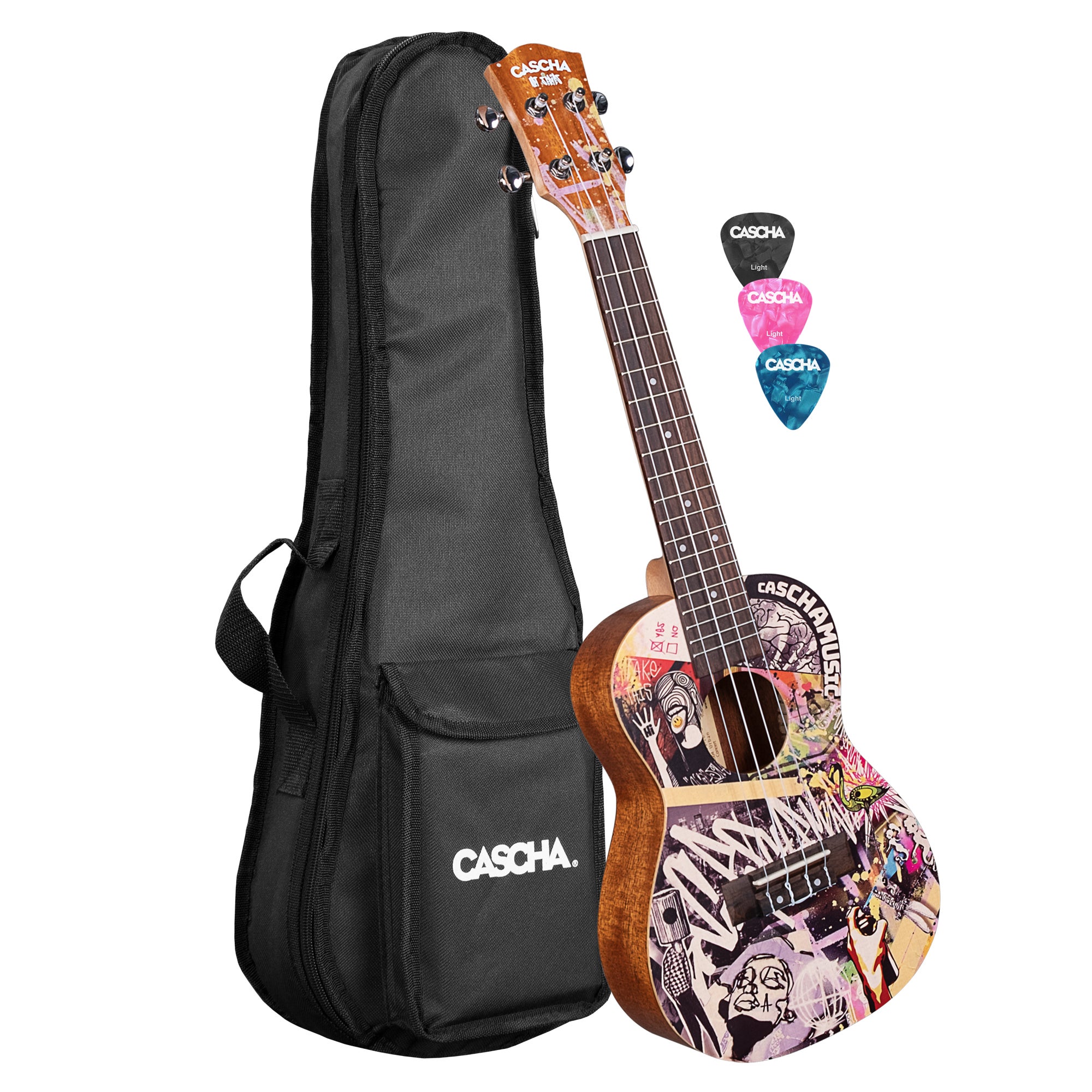 Cascha HH 2604 Art Series Urban concert ukelele massief spar bovenblad met gigbag