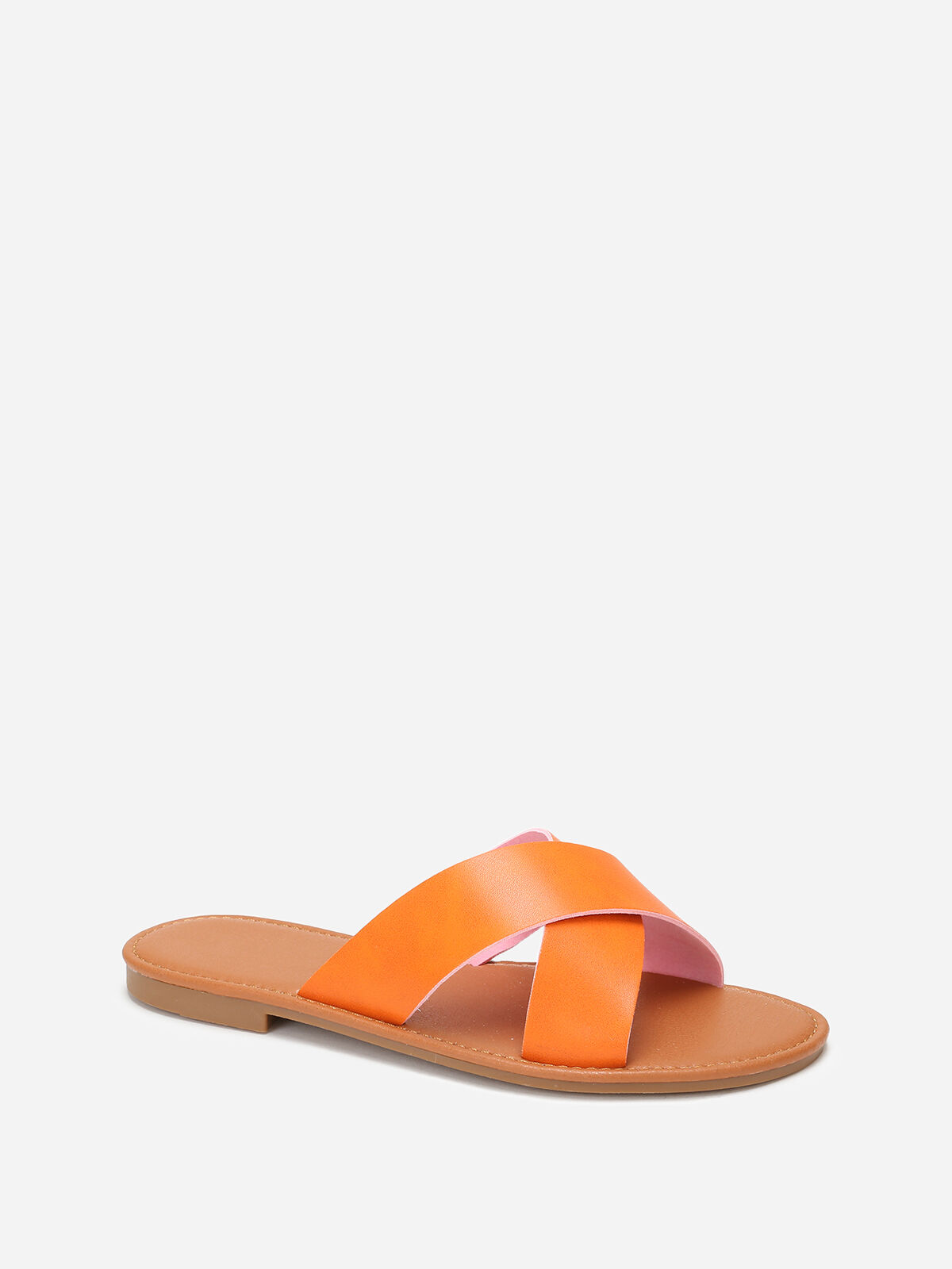 Mules plates à brides croisées- orange